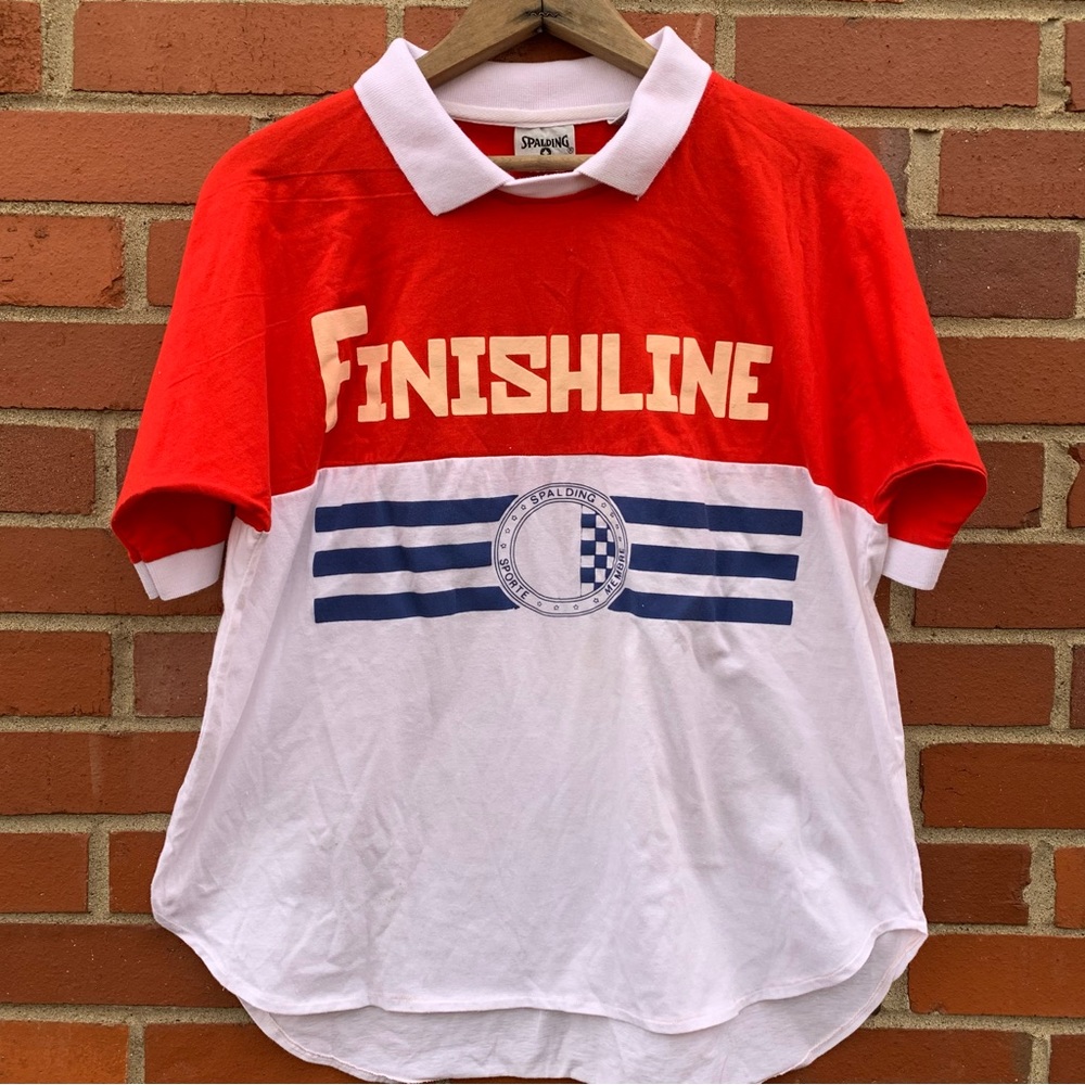 Vintage Men’s Spalding Finishline Color Block Single Stich Collared 80s Shirt- M